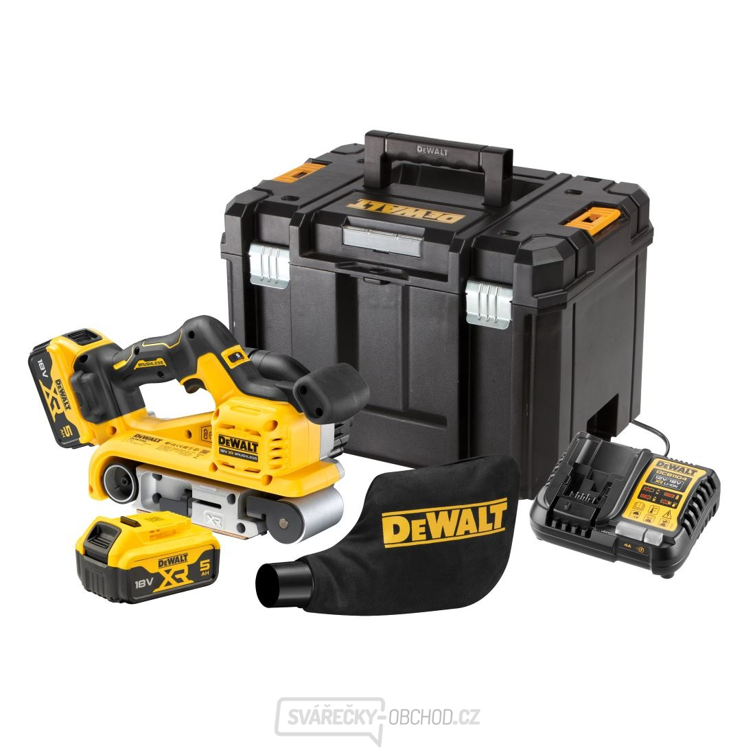 Aku pásová bruska DeWALT DCW220P2 18V, XR 5.0 Ah