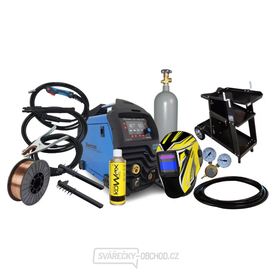 Sherman DIGIMIG 207 EASYLITE + Hořák 3m+ Kabely 2m + Drát + Sprej + Kukla + Vozík + Ventil + plná Lahev CO2