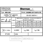 Sherman DIGIMIG 207 EASYLITE + Hořák 3m+ Kabely 2m + Drát + Sprej + Kukla + Vozík + Ventil + Lahev CO2 PLNÁ Náhled