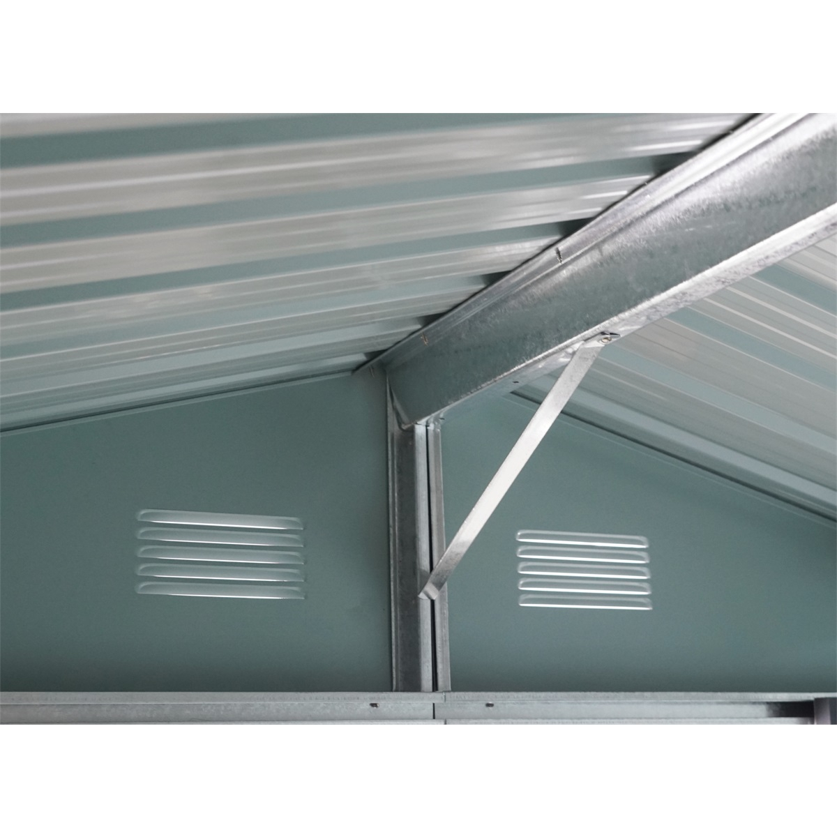 Riwall PRO RMSA 6x8 Brown zahradní domek kovový 2,4 x 1,7 m se sedlovou střechou hnědý Náhled