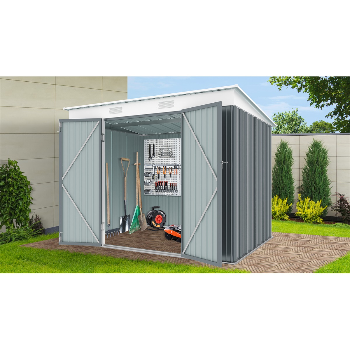 Levně Riwall PRO RMSP 6x8 Anthracite zahradní domek kovový 2,4 x 1,8 m s pultovou střechou antracit SM-F68K-H158-A