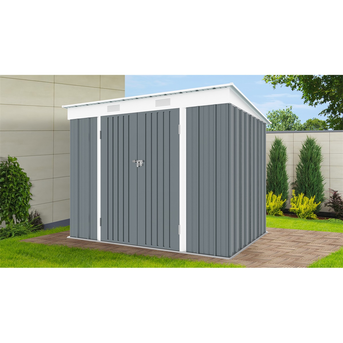 Riwall PRO RMSP 6x8 Anthracite zahradní domek kovový 2,4 x 1,8 m s pultovou střechou antracit Náhled