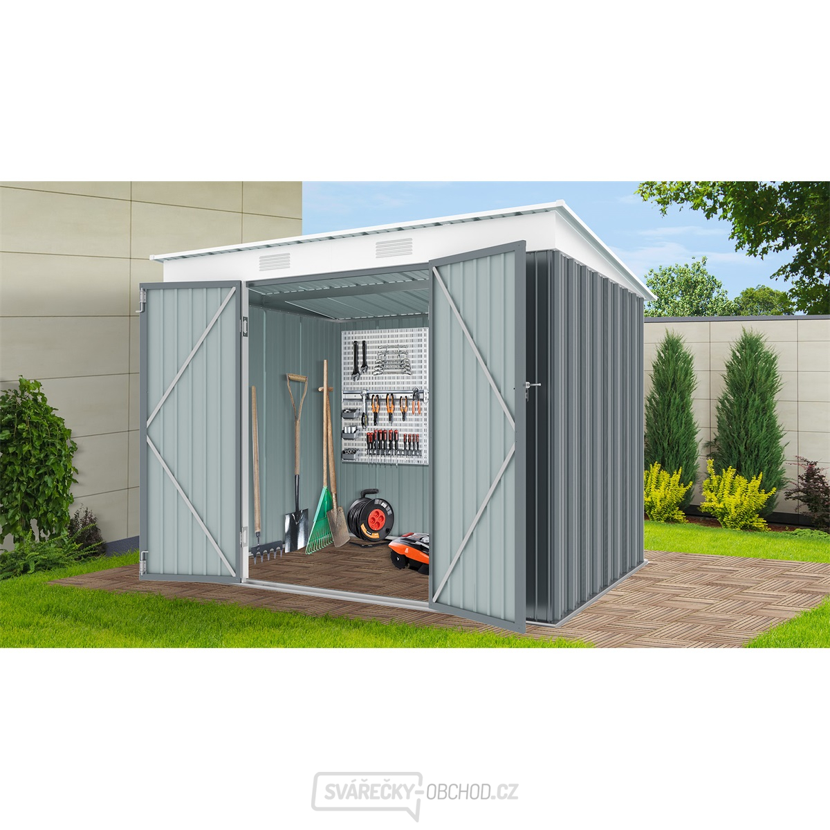 Riwall PRO RMSP 6x8 Anthracite zahradní domek kovový 2,4 x 1,8 m s pultovou střechou antracit