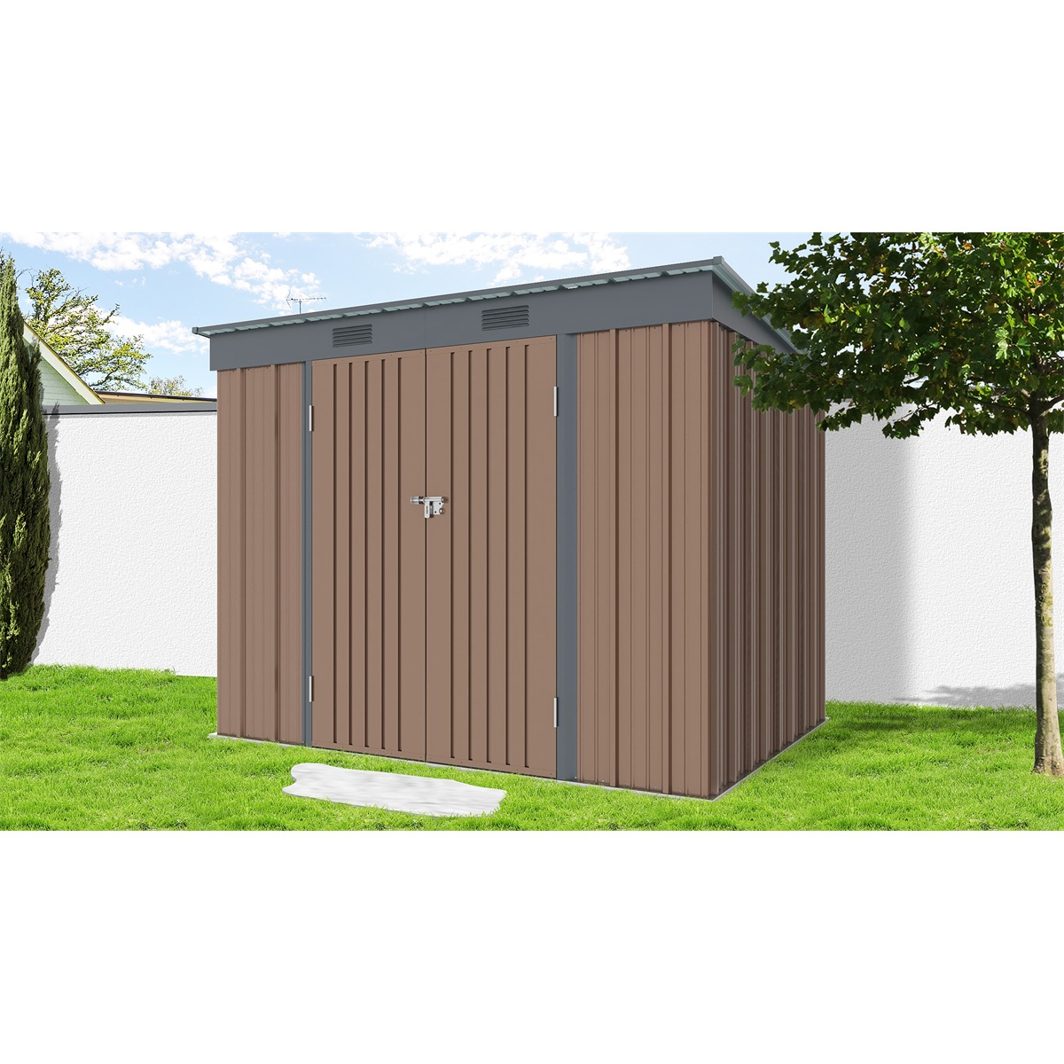 Riwall PRO RMSP 6x8 Brown zahradní domek kovový 2,4 x 1,8 m s pultovou střechou hnědý Náhled