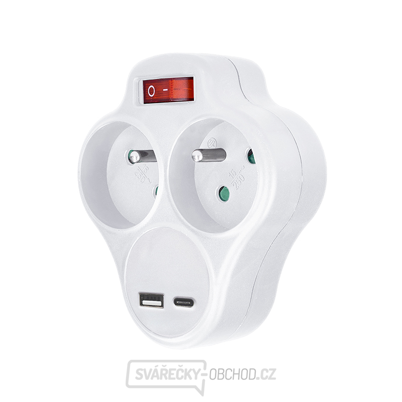 Solight rozbočka s USB A+C nabíječkou, 2 x 10A, bílá, vypínač