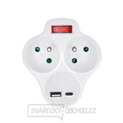 Solight rozbočka s USB A+C nabíječkou, 2 x 10A, bílá, vypínač Náhled