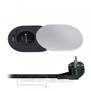 Solight vestavná zásuvka s posuvným víčkem, USB A+C nabíječka, 2m, stříbrná