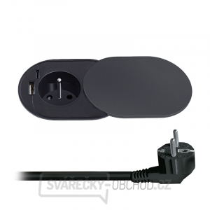 Solight vestavná zásuvka s posuvným víčkem, USB A+C nabíječka, 2m, matná černá