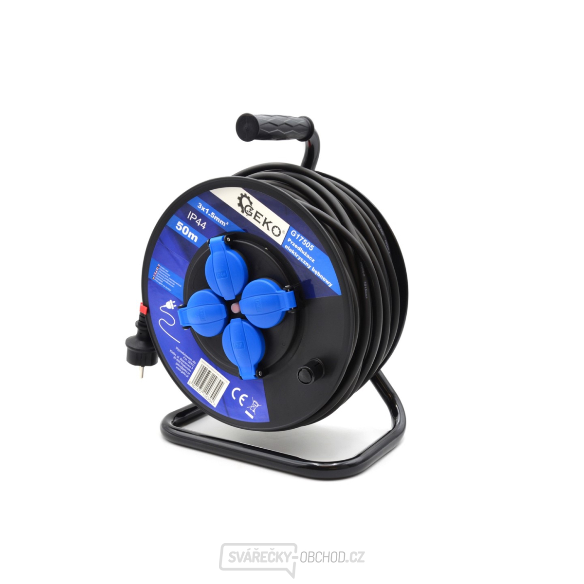 Prodlužovací kabel na bubnu prodlužovačka 3x1,5mm2 50m GEKO G17505  Prodlužovací kabel na bubnu prodlužovačka 3x1,5mm2 50m GEKO G17505  gallery main image