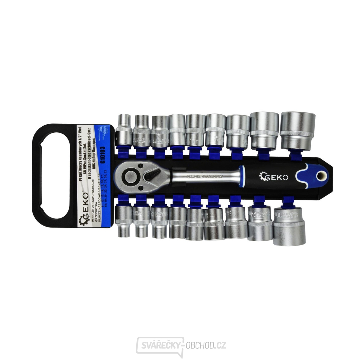 Hlavice nástrčné + ráčna 1/2", sada 19ks, 8-32 mm, CRV ocel, Geko G10103