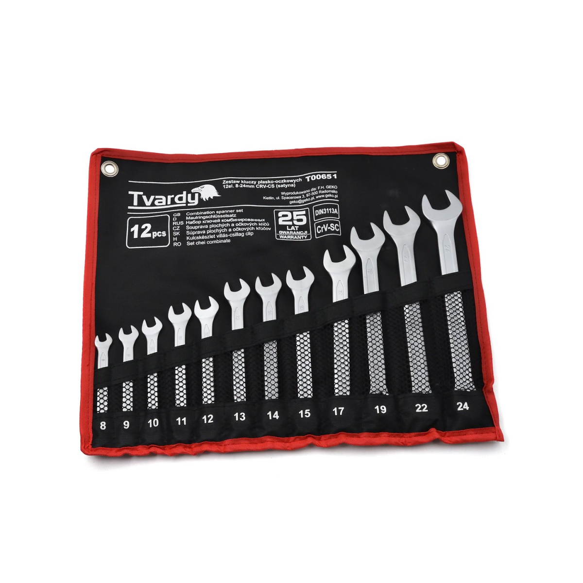 GEKO Sada 12dílných kombinovaných klíčů. 8-24 mm CRV-CS (satén) T00651