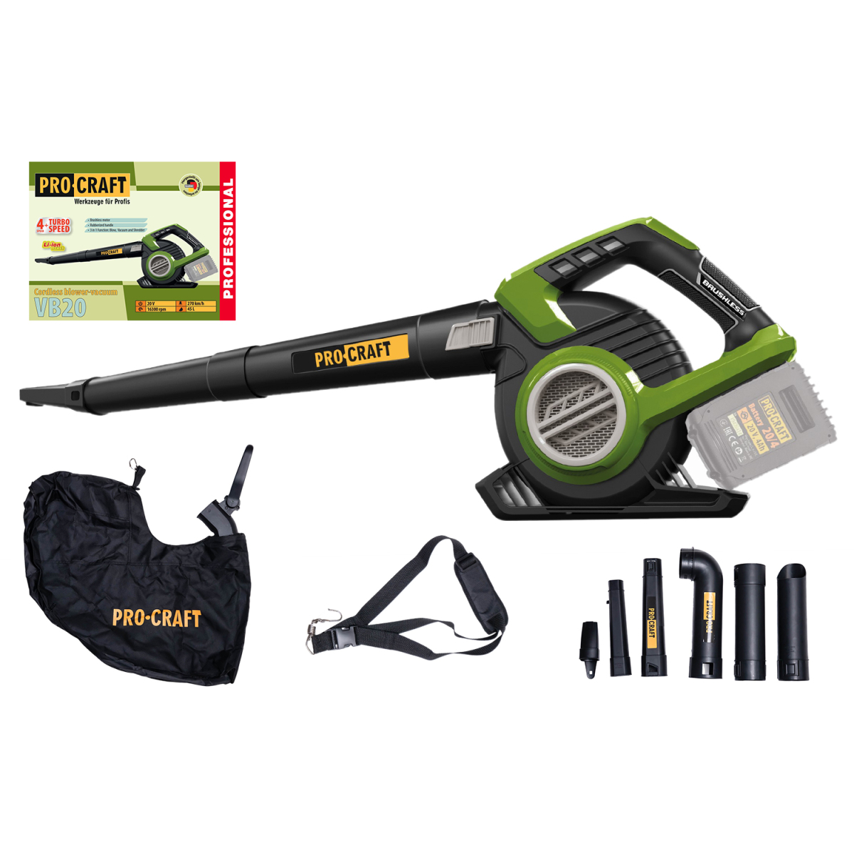 Levně Aku fukar/vysavač listí Procraft VB20 (bez baterie a nabíječky) | VB20 VB20