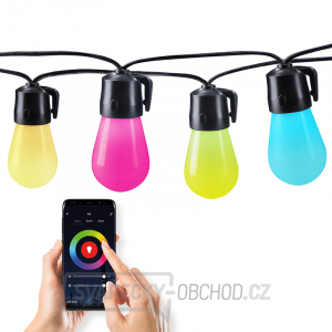 Solight LED smart venkovní řetěz s RGB žárovkami, bluetooth, 15 žárovek, 14m+6m, 10W