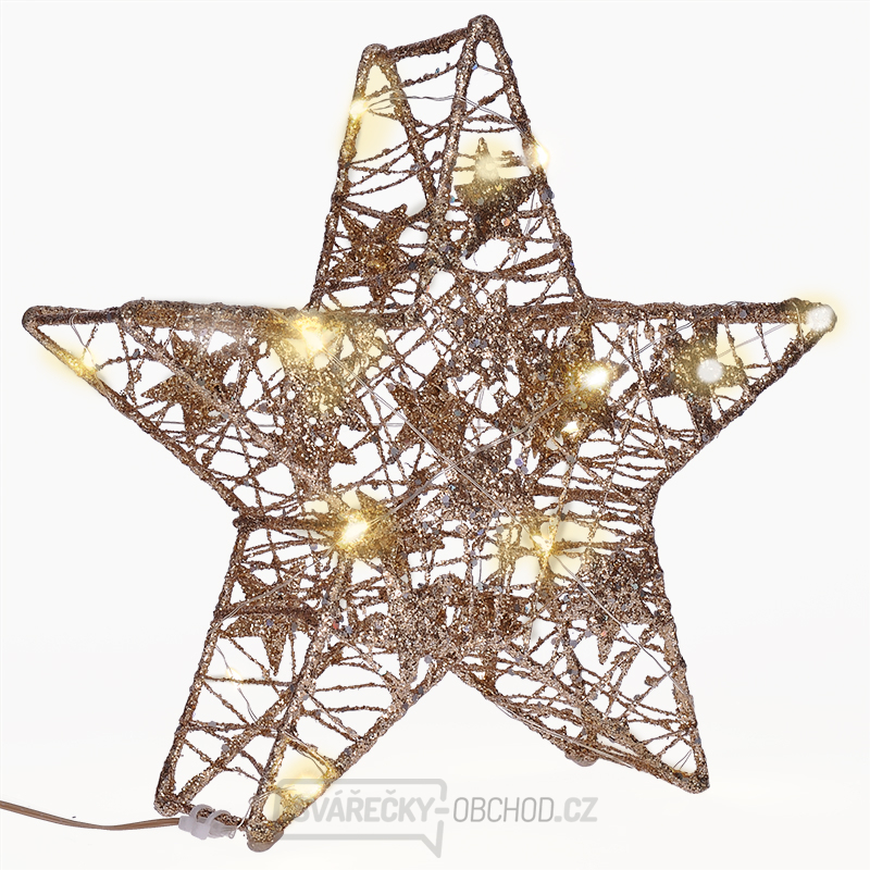 Solight vánoční hvězda glitter, zlatá, kovová, 14x LED, 2x AA