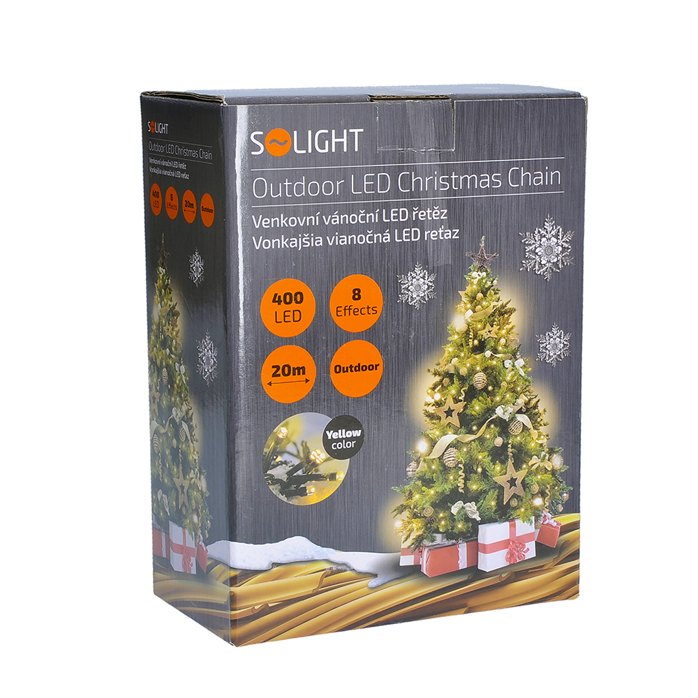 Solight LED venkovní vánoční řetěz, 400 LED, 20m, přívod 5m, 8 funkcí, IP44, teplá bílá Náhled