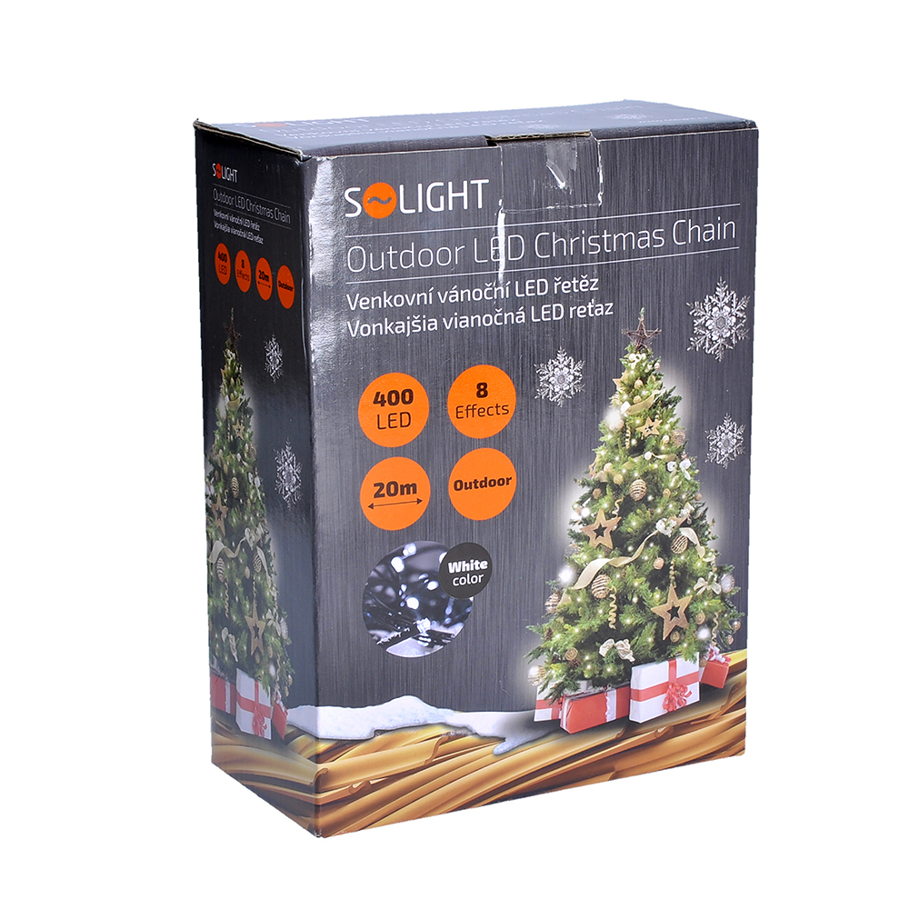 Levně Solight LED venkovní vánoční řetěz, 400 LED, 20m, přívod 5m, 8 funkcí, IP44, studená bílá 1V07-W