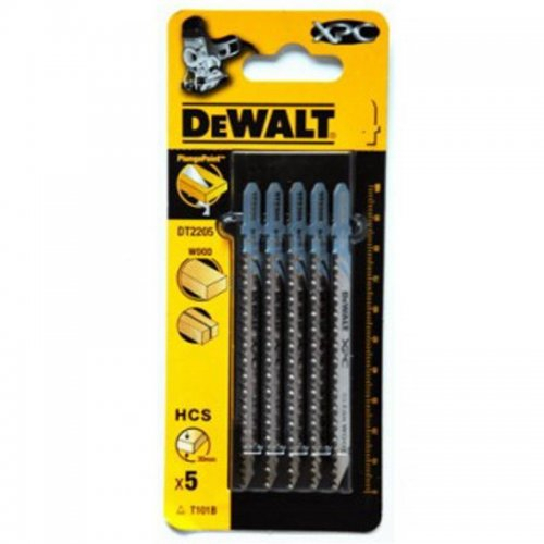 Levně Pilový plátek na dřevo a plasty do 30mm čistý řez pro přímočaré pily 100mm 5ks DeWALT DT2205 DT2205
