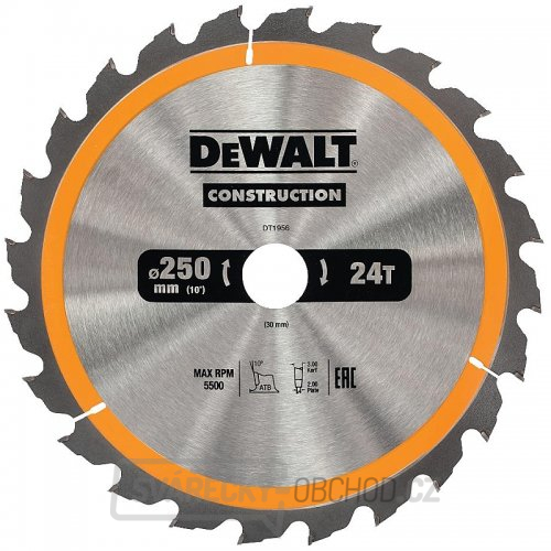 Pilový kotouč 250x30mm 24z ATB 10° DeWALT DT1956 Pilový kotouč 250x30mm 24z ATB 10° DeWALT DT1956 gallery main image