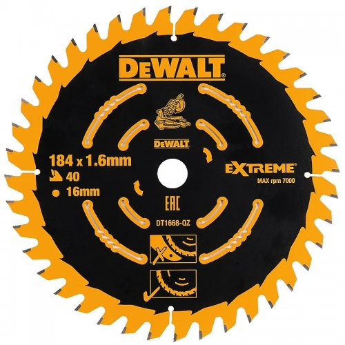 Levně Pilový kotouč 184x16mm 40z ABT +7° DeWALT DT1668 DT1668