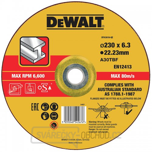 Brusný kotouč 230 x 6,0mm, typ 27 DeWALT DT43919