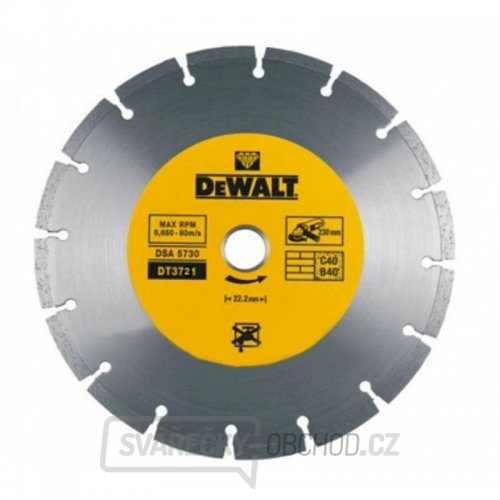 Dia kotouč profi ze slinutých karbidů na suché řezání betonu a cihel 180x22,2mm DeWALT DT3721 Dia kotouč profi ze slinutých karbidů na suché řezání betonu a cihel 180x22,2mm DeWALT DT3721 gallery main image