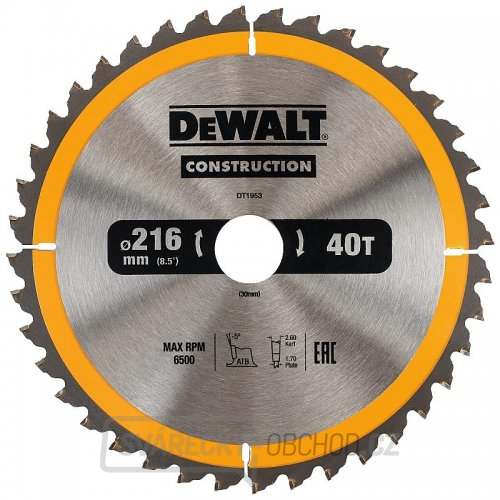 Pilový kotouč 216x30mm 40z ATB 5° DeWALT DT1953 Pilový kotouč 216x30mm 40z ATB 5° DeWALT DT1953 gallery main image