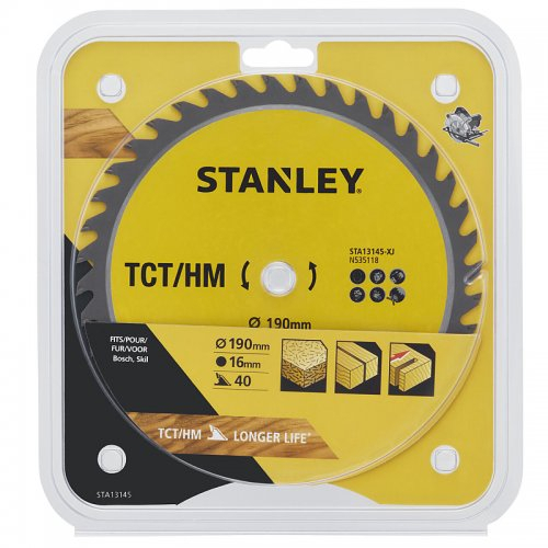 Levně Pilový kotouč TCT/HM pro příčné řezy 190 x 16 mm, 40 zubů Stanley STA13145 STA13145