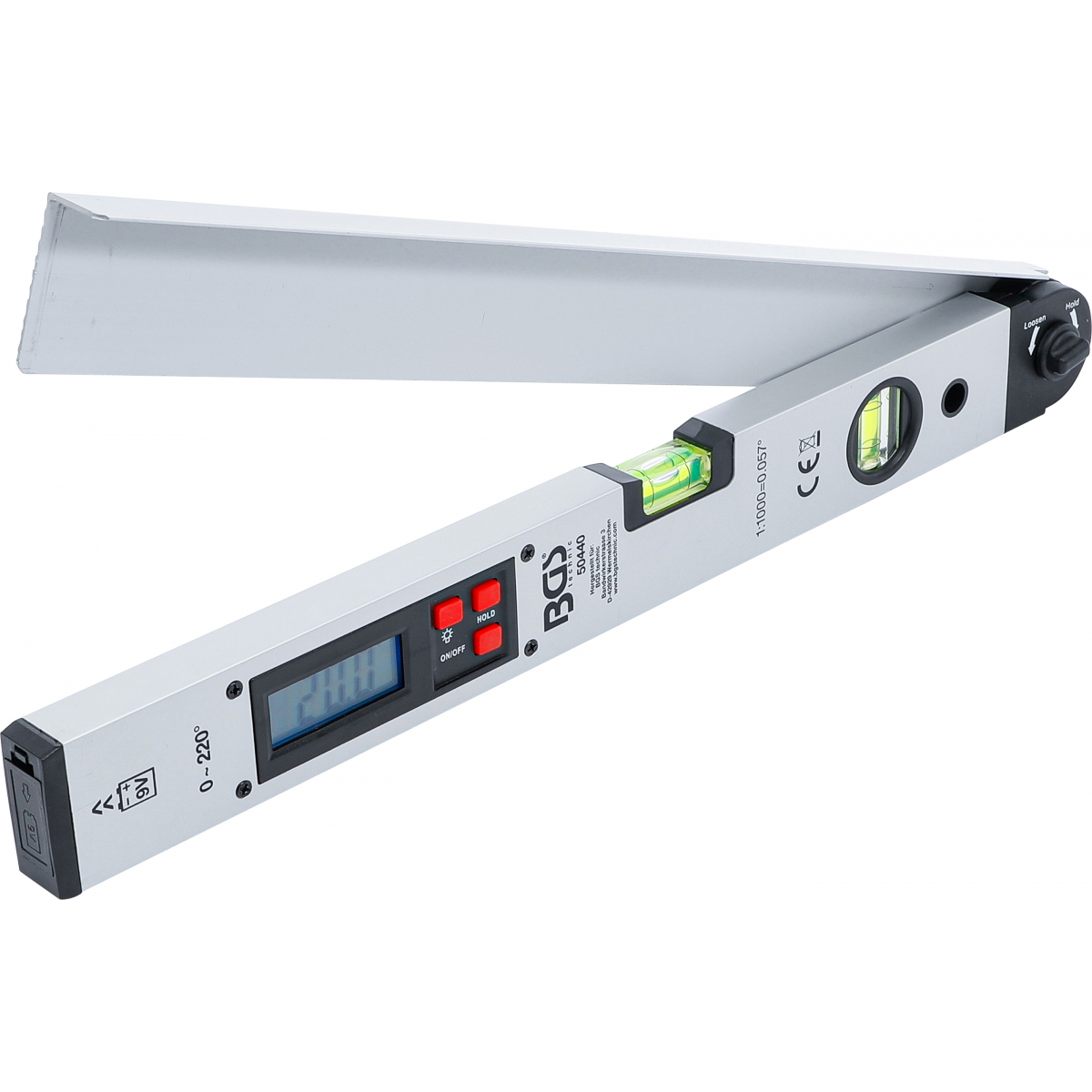 Levně Digitální LCD úhloměr s vodováhou | 450 mm, BGS 50440 BGS50440