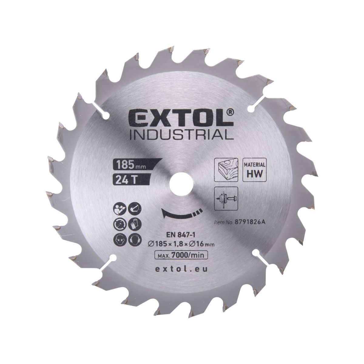 EXTOL INDUSTRIAL Kotouč pilový s SK plátky, 185x1,8x16mm, 24T 8791826A