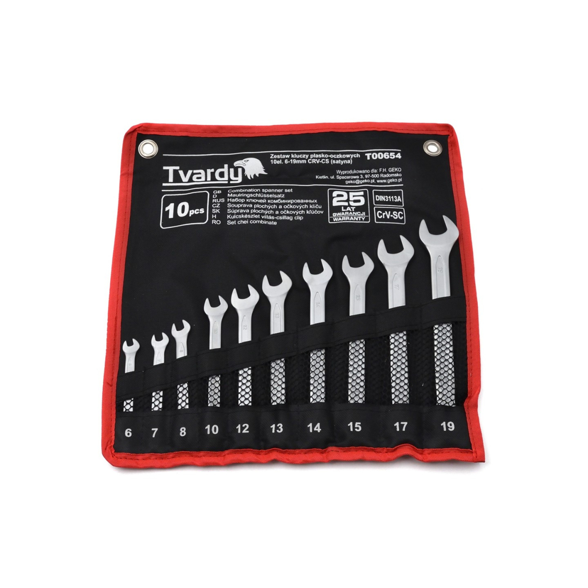 GEKO Sada 10dílných kombinovaných klíčů. 6-19 mm CRV-CS (satén T00654
