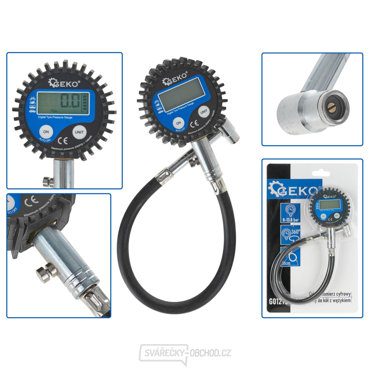 Digitální manometr - elektronický pro kola s hadičkou