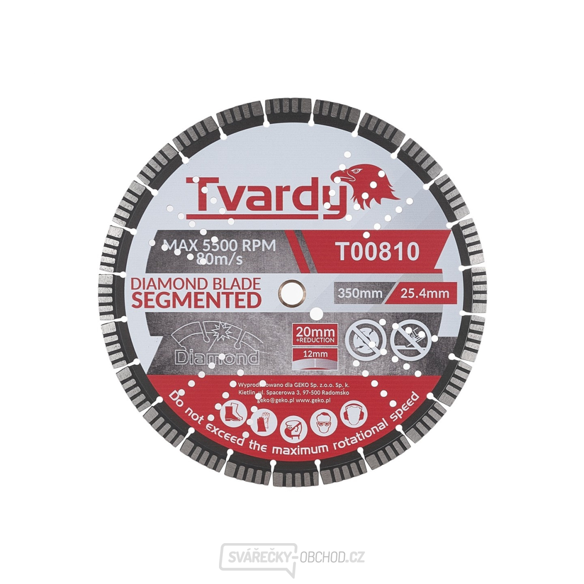 Segmentový diamantový kotouč 350x12x25,4/20mm s kroužkem