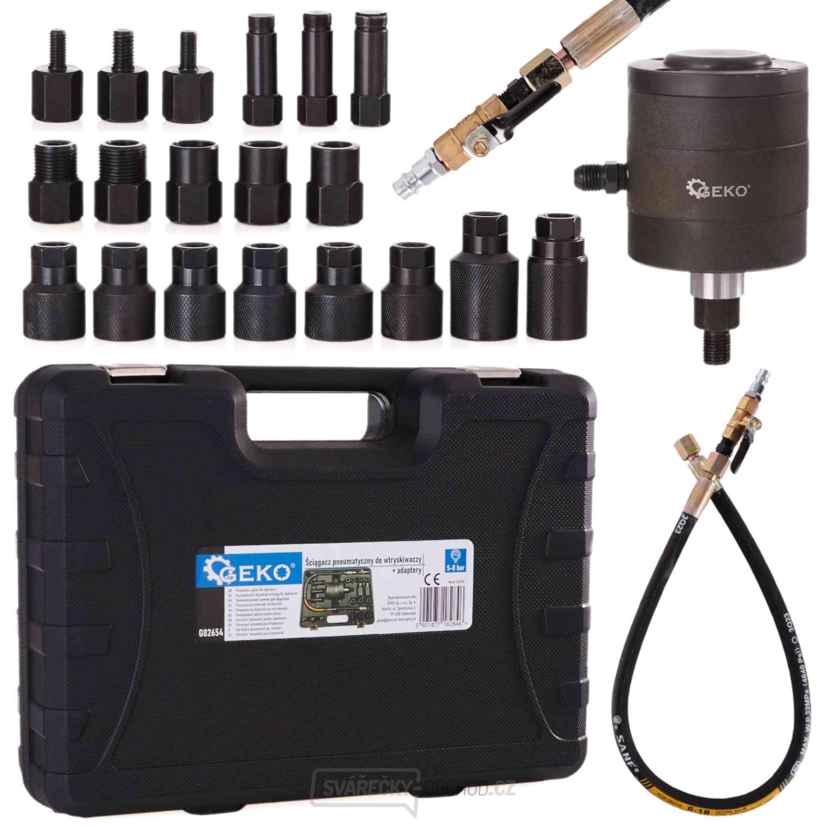 Pneumatický stahovák vstřikovačů + adaptéry