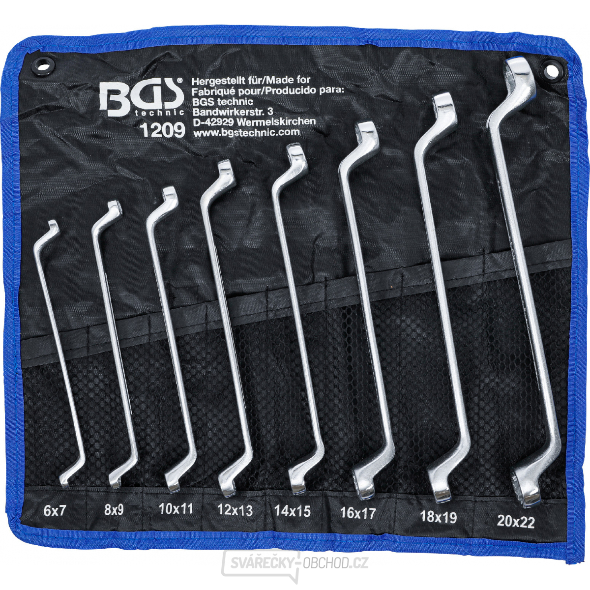 Sada oboustranných očkových klíčů | zalomené | 6 x 7 - 20 x 22 mm | 8dílná, BGS 1209