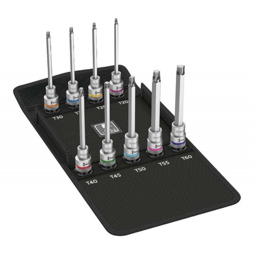 Wera 004212 Prodloužené zástrčné hlavice Zyklop 1/2" Torx 8767 C TORX HF 3 s přidržovací funkcí (Sada 9 dílů 140 mm) 05004212001
