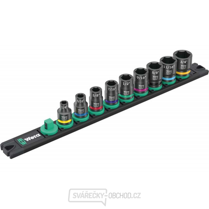 Wera 005452 Nástrčné hlavice 3/8" šestihran 1/4 ÷ 3/4" Impaktor Imperial 1, Typ 9608 na liště (Sada 9 dílů)
