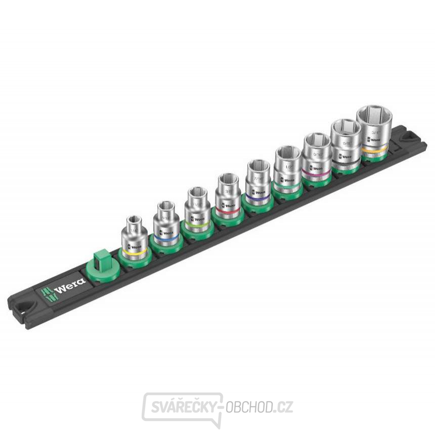 Wera 005450 Magnetická lišta B Imperial 1 se sadou palcových nástrčných hlavic 1/4 ÷ 3/4" typ 8790 HMB Zyklop 3/8" (Sada 9 dílů)