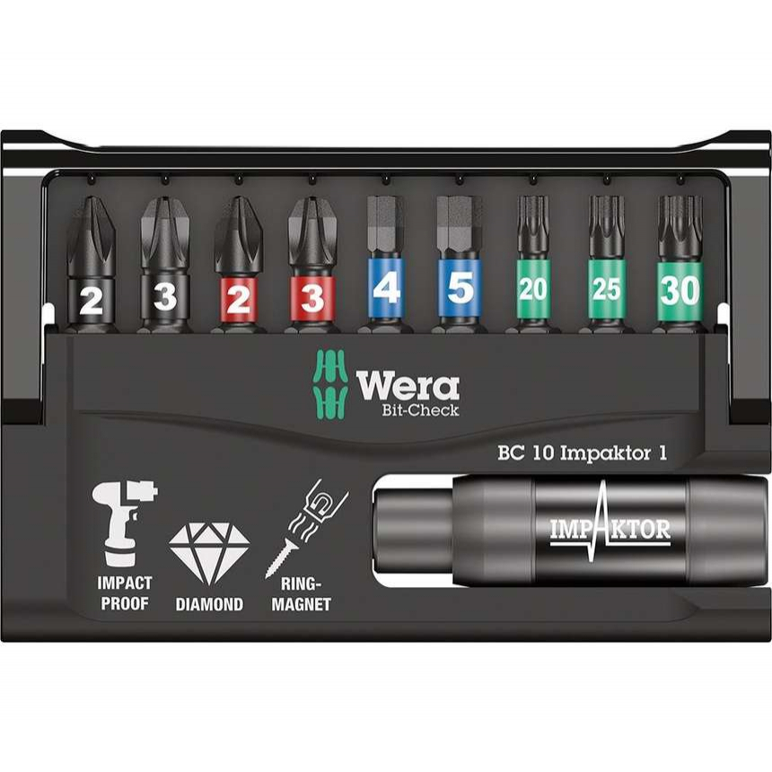 Wera 057680 Bity Bit-Check 10 Impaktor 1 s držákem 897/4 Impaktor R (Sada 10 dílů) 05057680001