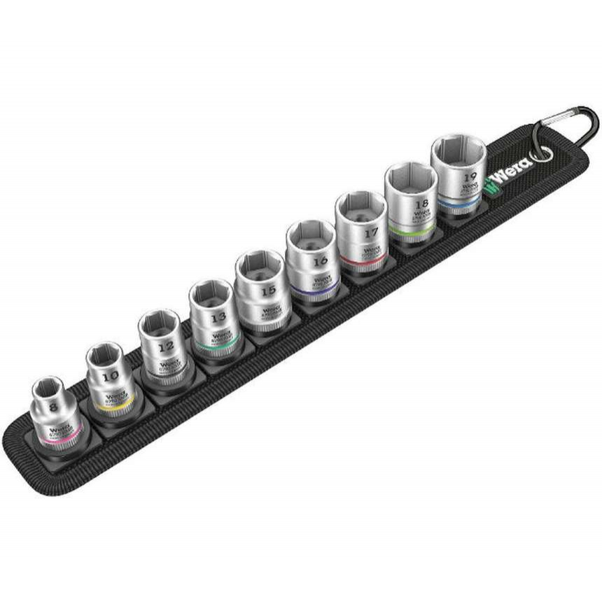 Levně Wera 003973 Nástrčné hlavice Zyklop 3/8" Belt B 4 s přidržovací funkcí (Sada 9 dílů) 05003973001