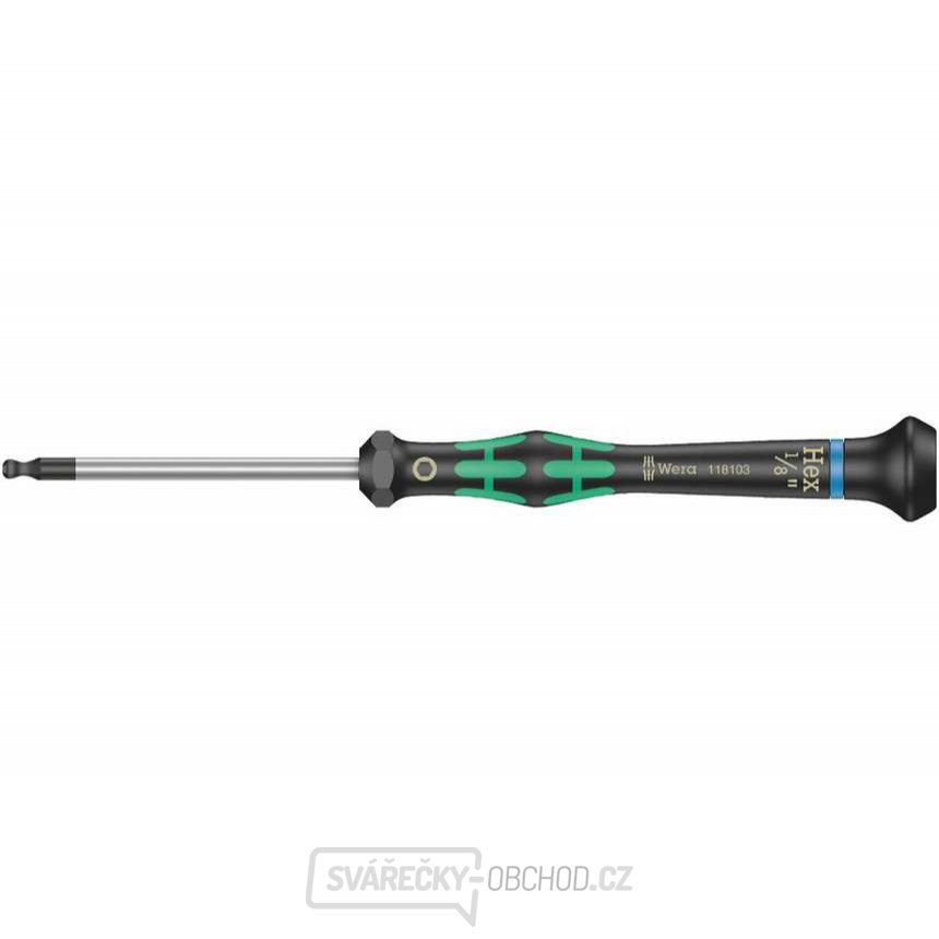 Wera 118103 Šroubovák šestihranný 1/8"x60 mm s kulovou hlavou k použití v elektronice Kraftform Micro typ 2052, palcový