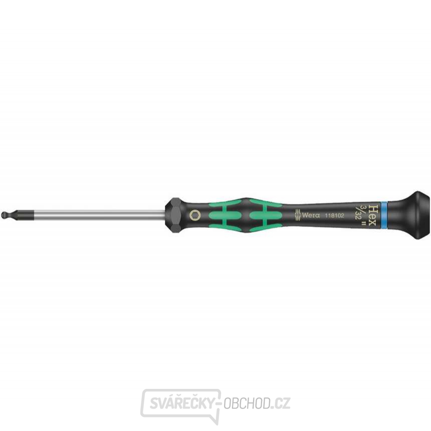 Wera 118102 Šroubovák šestihranný 3/32"x60 mm s kulovou hlavou k použití v elektronice Kraftform Micro typ 2052, palcový