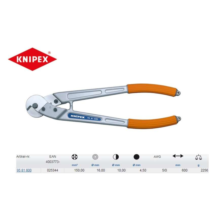 Nůžky na dráty, lana, kabely a kulatinu 600 mm KNIPEX 95 81 600 - leštěno, plastové návleky 95 81 600