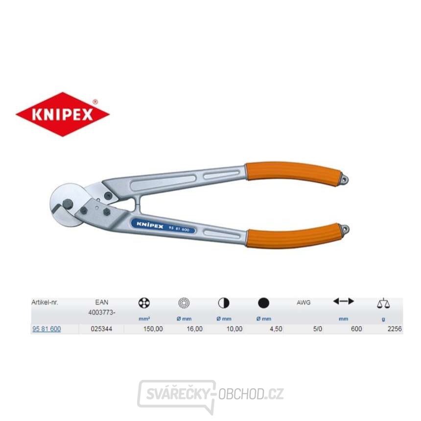 Nůžky na dráty, lana, kabely a kulatinu 600 mm KNIPEX 95 81 600 - leštěno, plastové návleky