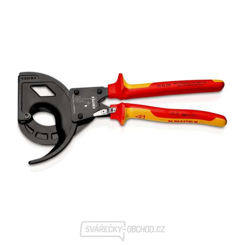 Kabelové nůžky 320 mm Knipex 95 36 320 - ráčnové s rohatkou. VDE
