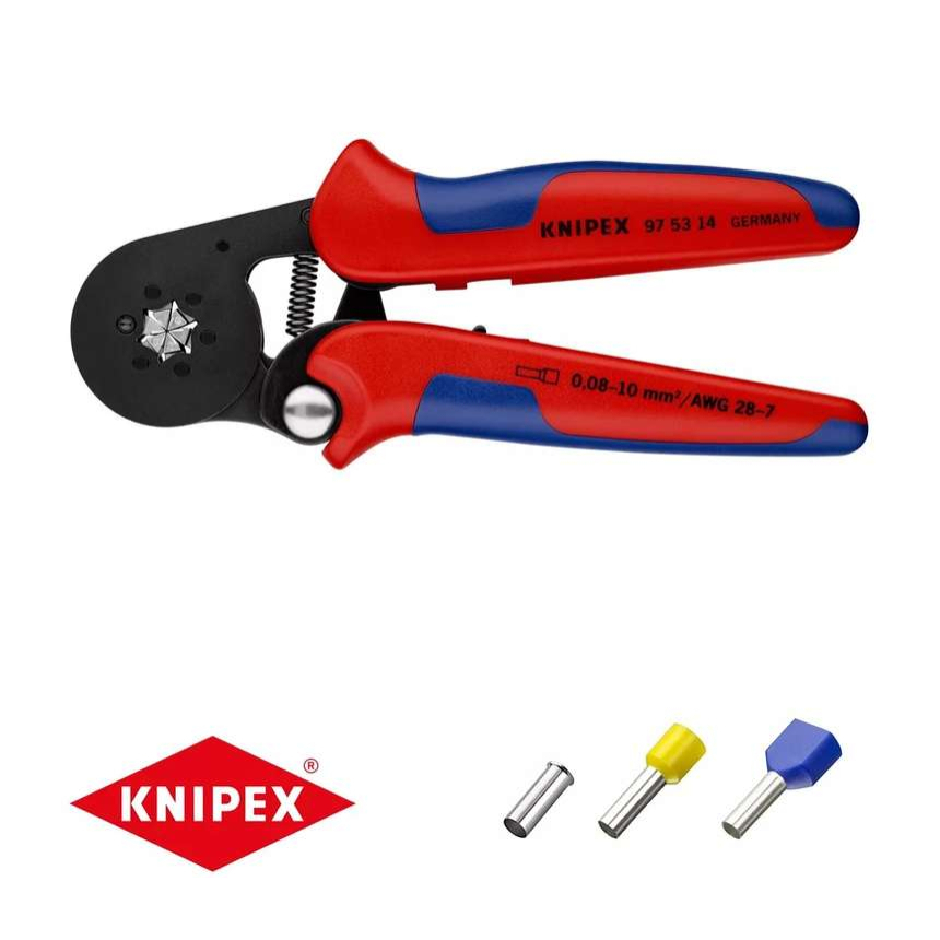 Samonastavitelné kleště 180 mm KNIPEX 97 53 14 - pro lisování kabelových koncovek. Chromováno, plastové návleky