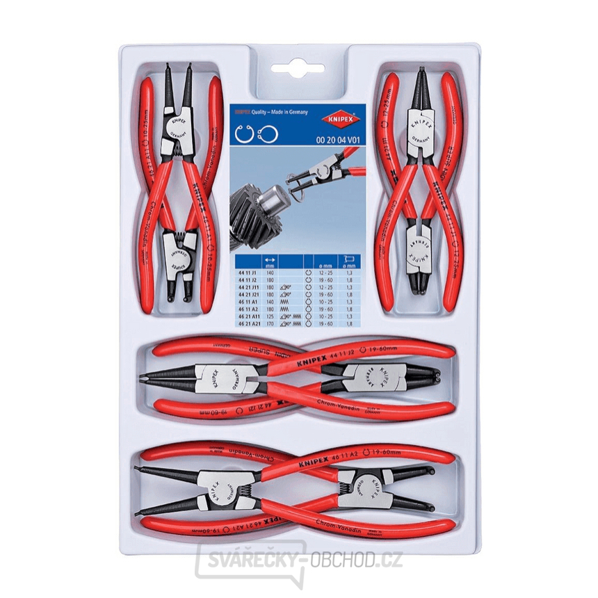 Kleště na pojistné kroužky Knipex 00 20 04 V01 (Sada 8 ks)