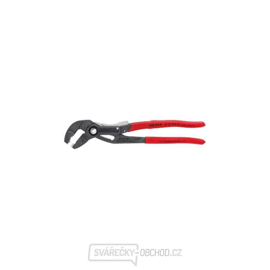 Kleště na hadicové spony KNIPEX 85 51 250 AF, 250 mm - uzamykatelné, protiskluzová rukojeť, šedě fosfátované atramentolem