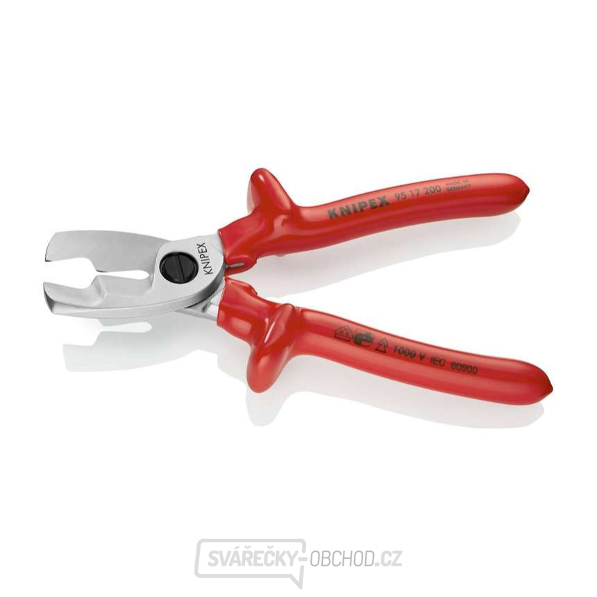 Kabelové nůžky 200 mm - 1000V. KNIPEX 95 17 200 - Chromováno, VDE - izolace ponorem v lázni