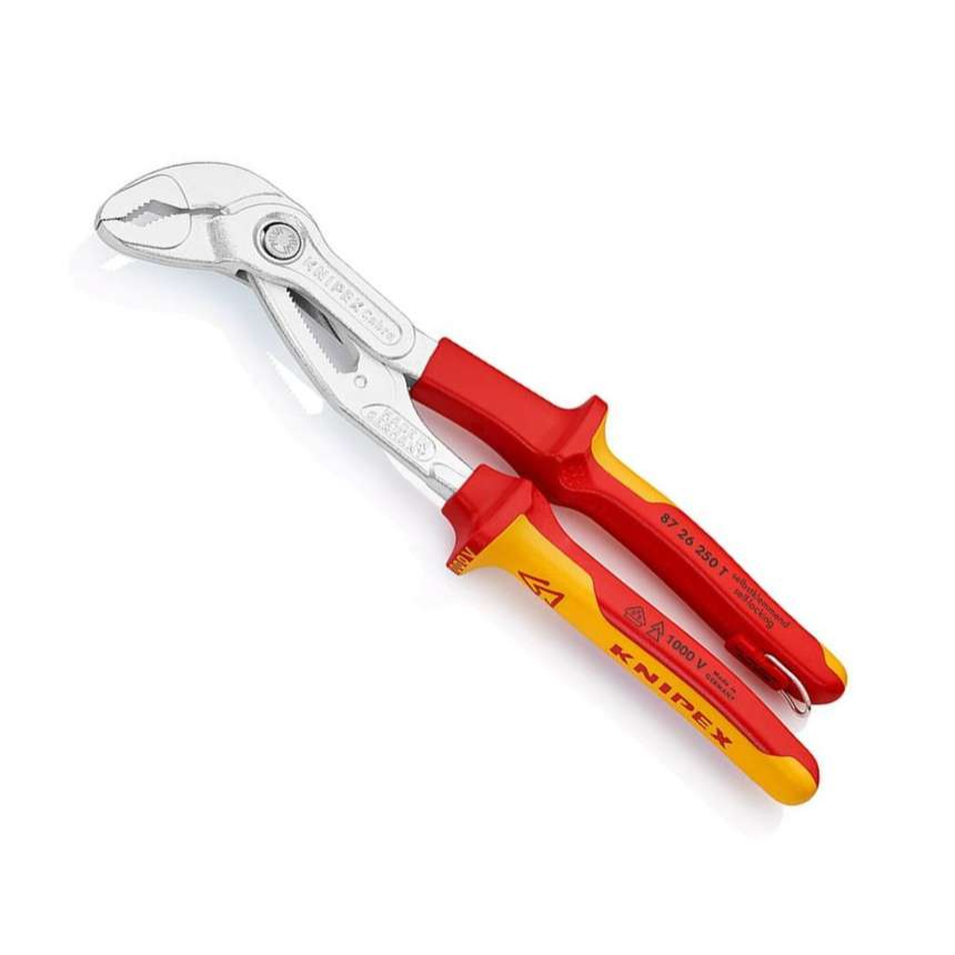 Instalatérské kleště VDE-Cobra 250 mm. Knipex 87 26 250 T - 1000V. Chromováno, vícesložkové návleky 87 26 250 T