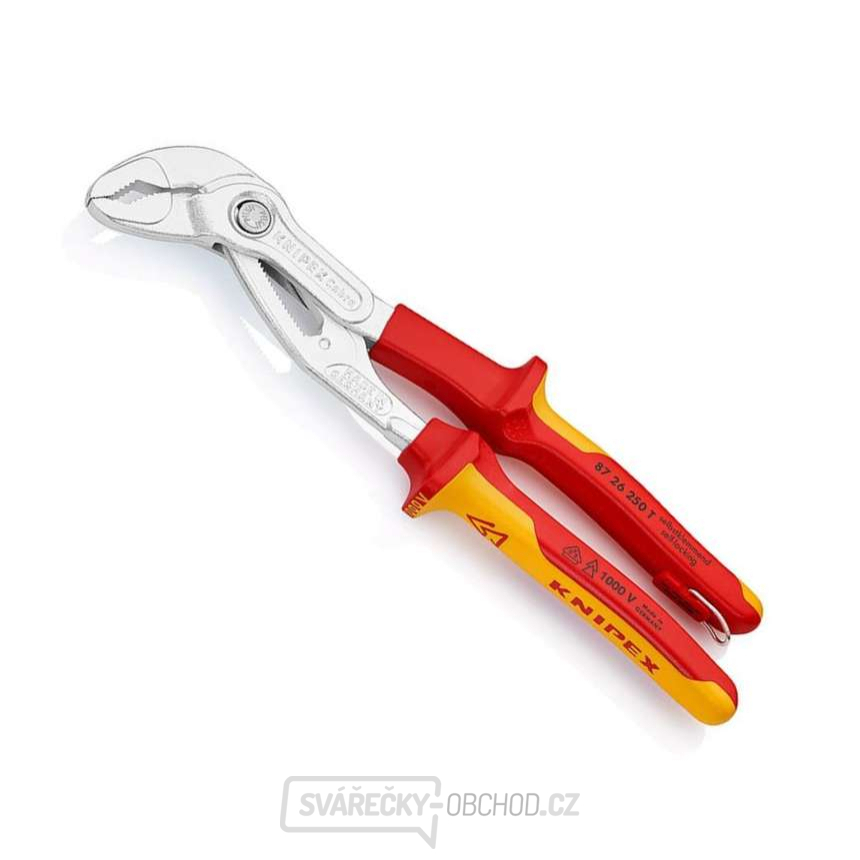 Instalatérské kleště VDE-Cobra 250 mm. Knipex 87 26 250 T - 1000V. Chromováno, vícesložkové návleky